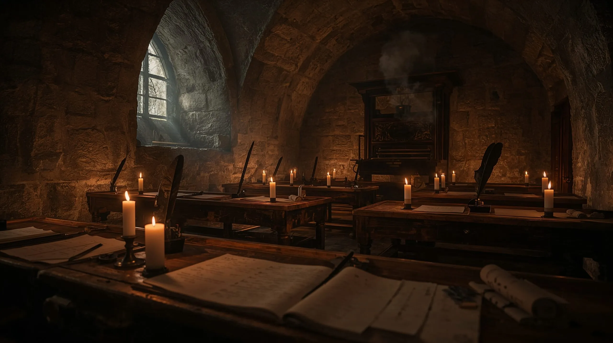 A medieval scriptorium — monks hand-copying manuscripts before the printing press