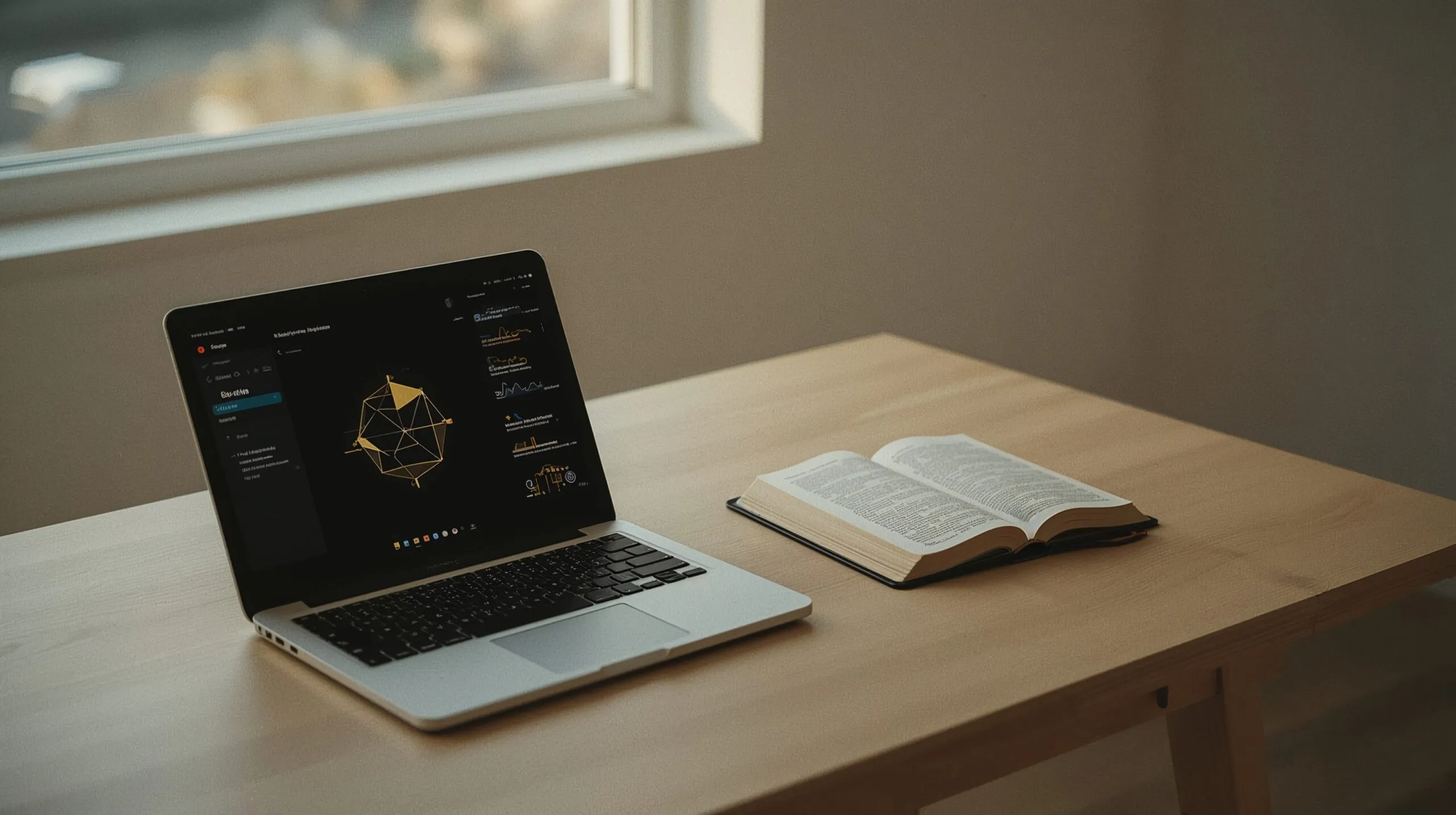 A modern workspace with AI tools and an open Bible — technology and faith coexisting