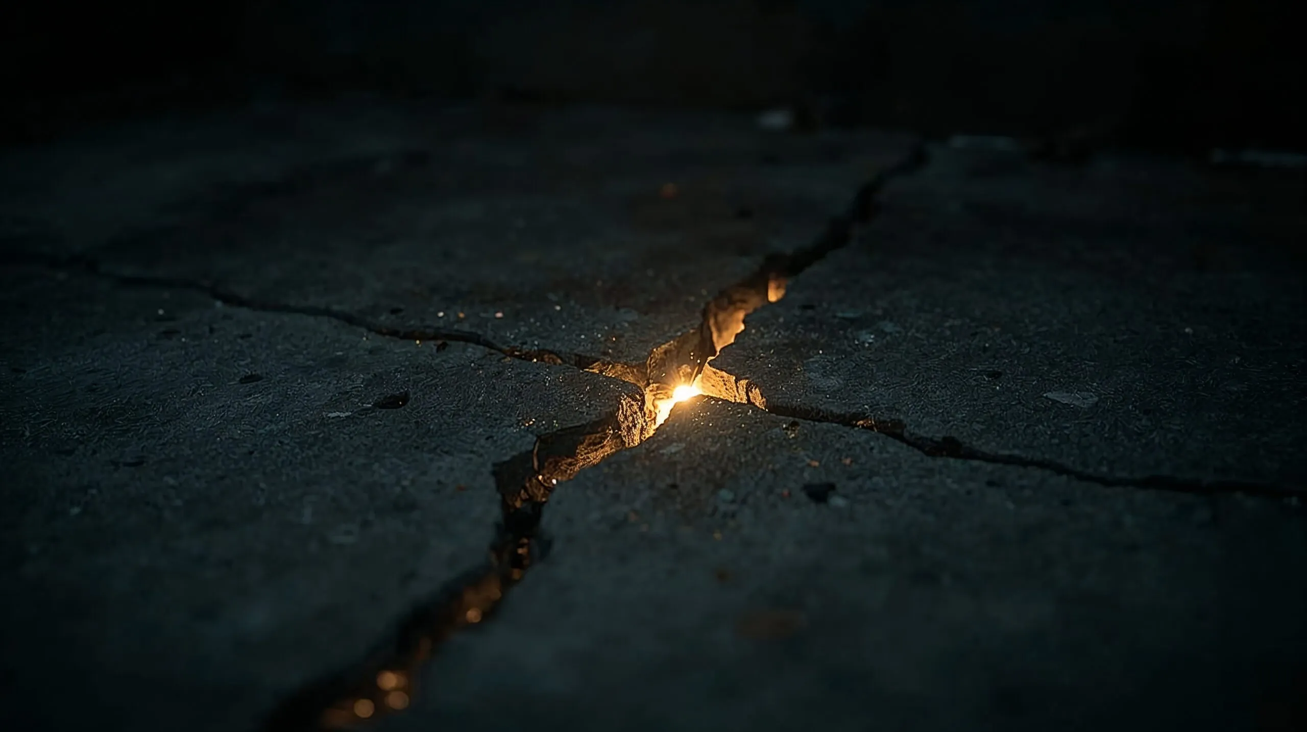 A cracked foundation with golden light shining through